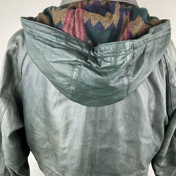 Vintage Wilson’s Adventure Bound Hooded Green Leather Jacket Size M - Picture 8 of 14